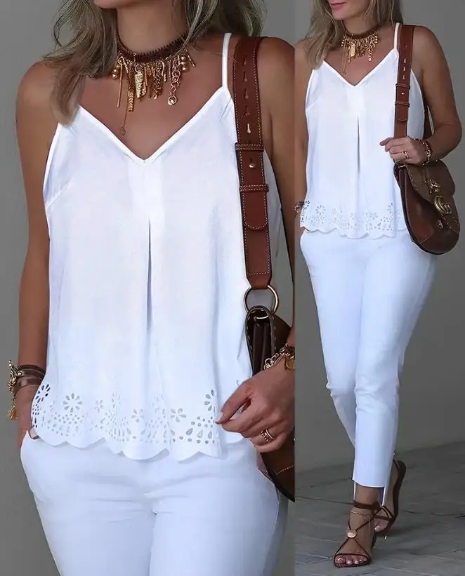 2023 Summer Fashion Camis V-Neck Plain Women's Sleeveless T-Shirt Hollow Out Spaghetti Strap Flowy Spaghetti Strap Top
2023 Summer Fashion Camis V-Neck Plain Women's Sleeveless T-Shirt Hollow Out Spaghetti Strap Flowy Spaghetti Strap Top