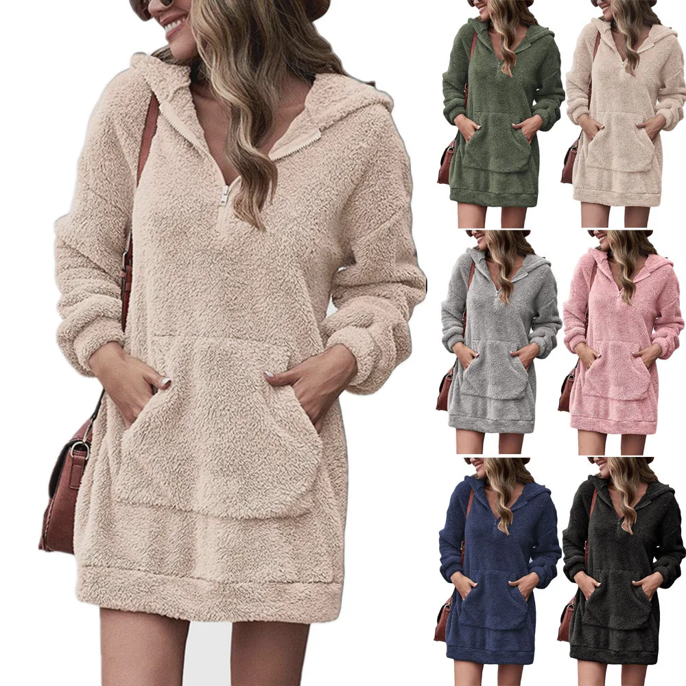 2022 Autumn Winter Zipper Solid Long Sleeve Dress Women Casual Sweatshirt Hooded Fashion Vintage Loose Pocket Large Size Dresses
2022 Autumn Winter Zipper Solid Long Sleeve Dress Women Casual Sweatshirt Hooded Fashion Vintage Loose Pocket Large Size Dresses