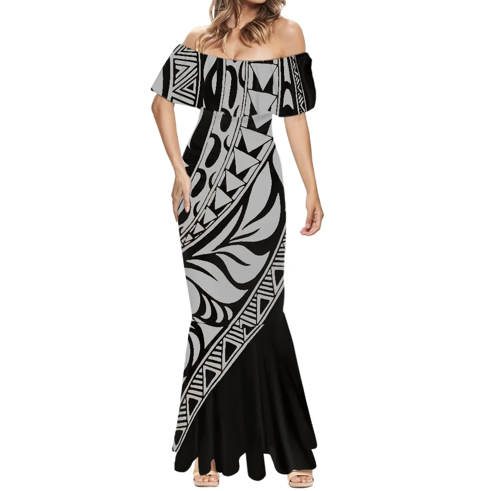 

HYCOOL 7xl Puletasi Samoan Dresses For Big Women Off Shoulder Long Casual Mermaid Dress Polynesian Tribal Elegant Wedding Gowns