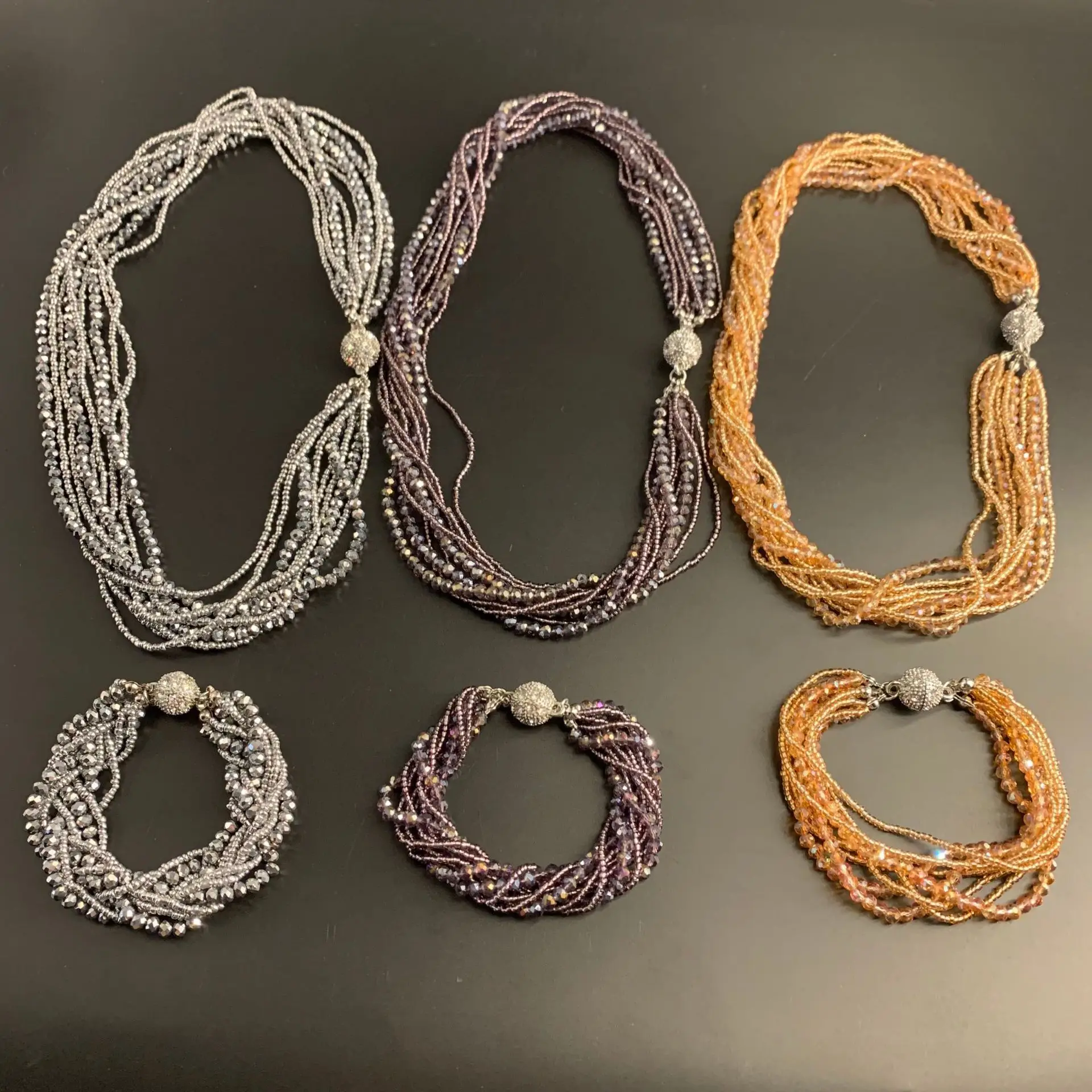 European and American fashion versatile multi-layer glass necklace, bracelet set
European and American fashion versatile multi-layer glass necklace, bracelet set