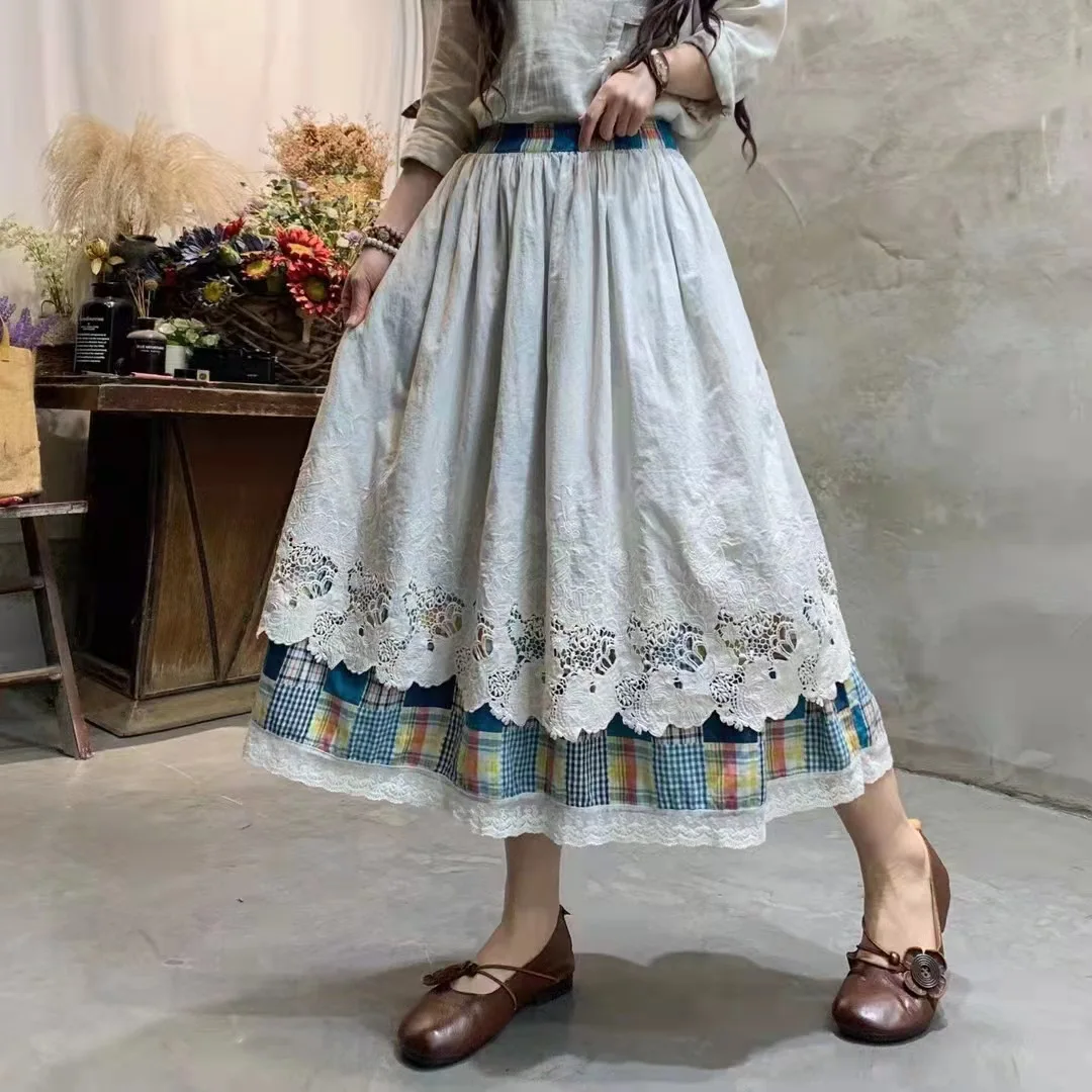 100% Cotton Linen Female Vintage Prairie Chic Layered Floral Embroidery Lace Maxi Skirt Women Rural Full Circle Expansion Skirts
100% Cotton Linen Female Vintage Prairie Chic Layered Floral Embroidery Lace Maxi Skirt Women Rural Full Circle Expansion Skirts