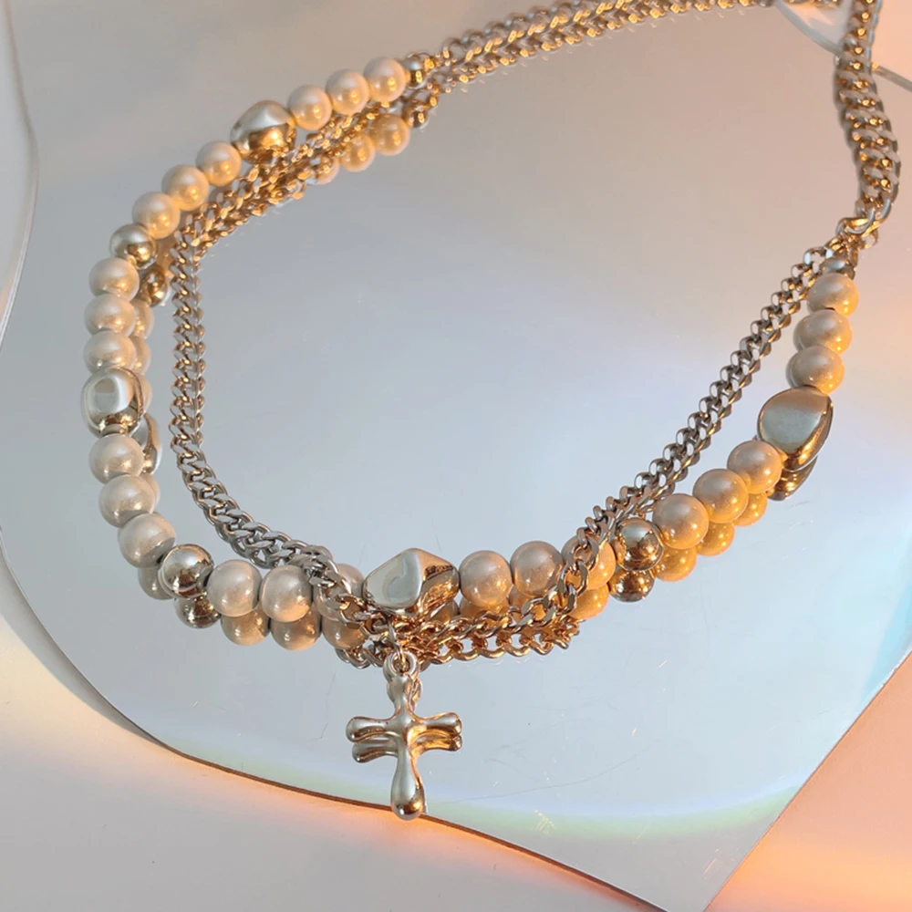 Coconal Goth Trendy Hip Hop Women Men Double Layer Pearl Cross Bead Choker Chain Necklace For Fashion Korean Party Gift Jewelry
Coconal Goth Trendy Hip Hop Women Men Double Layer Pearl Cross Bead Choker Chain Necklace For Fashion Korean Party Gift Jewelry