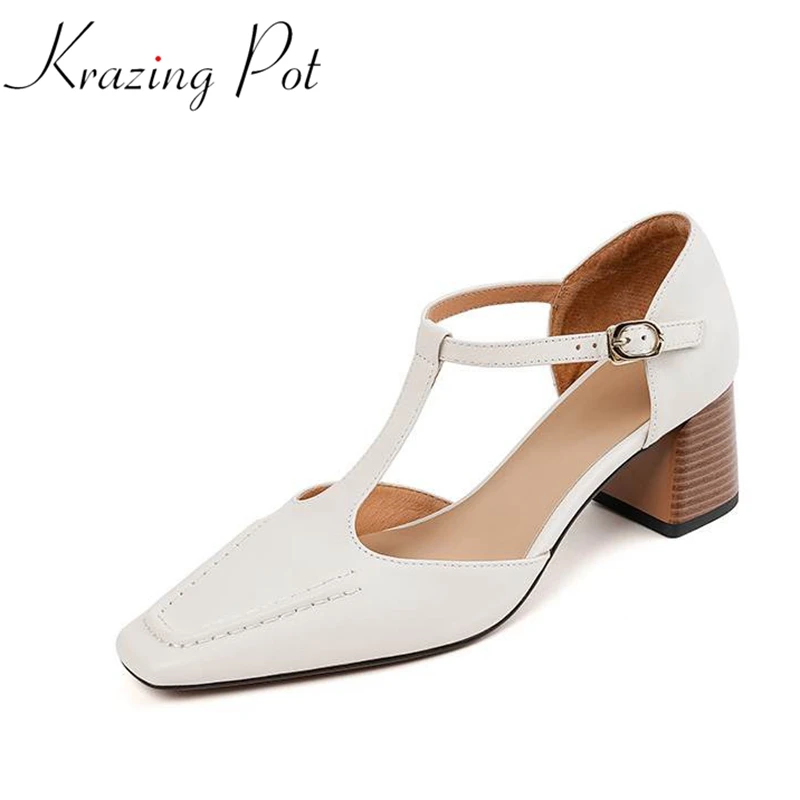 Krazing Pot Cow Leather Fashion Thick High Heel Square Toe Retro Fashion Summer T-straps Model Wear Gorgeous Shallow Women Pumps
Krazing Pot Cow Leather Fashion Thick High Heel Square Toe Retro Fashion Summer T-straps Model Wear Gorgeous Shallow Women Pumps
