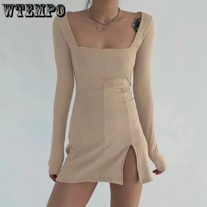 WTEMPO Square Neck Knitted Dress Women Side Split Bodycon Dresses Long Sleeve New Fashion Mini Dress Basic Elegant Ribbed Frock
WTEMPO Square Neck Knitted Dress Women Side Split Bodycon Dresses Long Sleeve New Fashion Mini Dress Basic Elegant Ribbed Frock