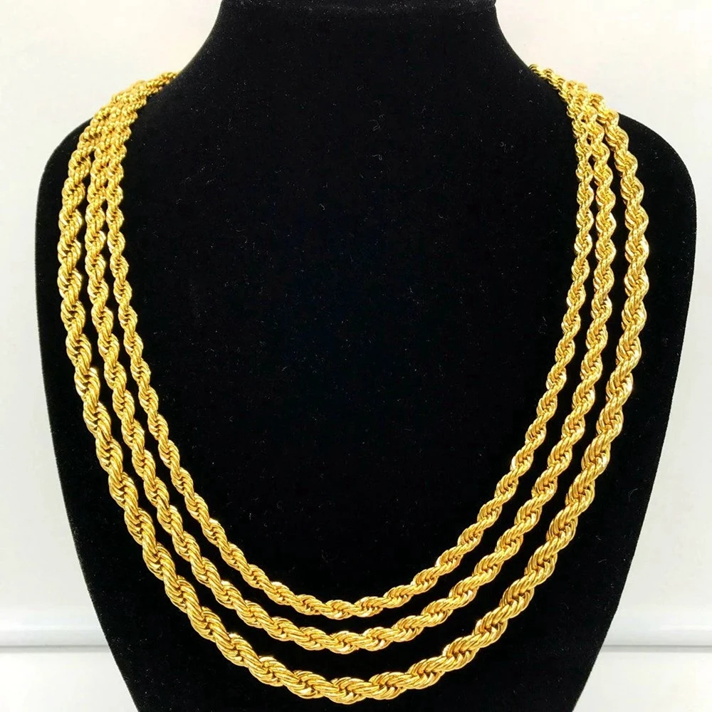 

Luxury 18K Gold Filled Solid Twisted Chain Men Women Jewelry Fashion Punk Style 3MM 5MM 6MM Full Size for Your Choice