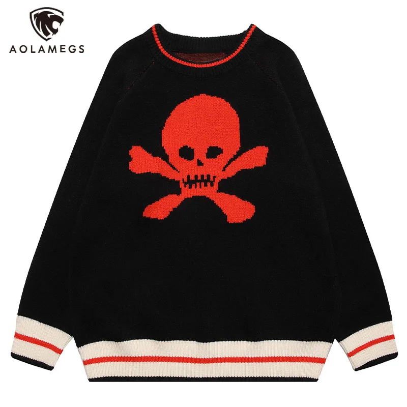 Hip Hop Contrast Color Skull and Bones Graphic Print Sweater for Men Striped Rib Sleeve Round Neck Oversized Knitwear 2 Colors
Hip Hop Contrast Color Skull and Bones Graphic Print Sweater for Men Striped Rib Sleeve Round Neck Oversized Knitwear 2 Colors