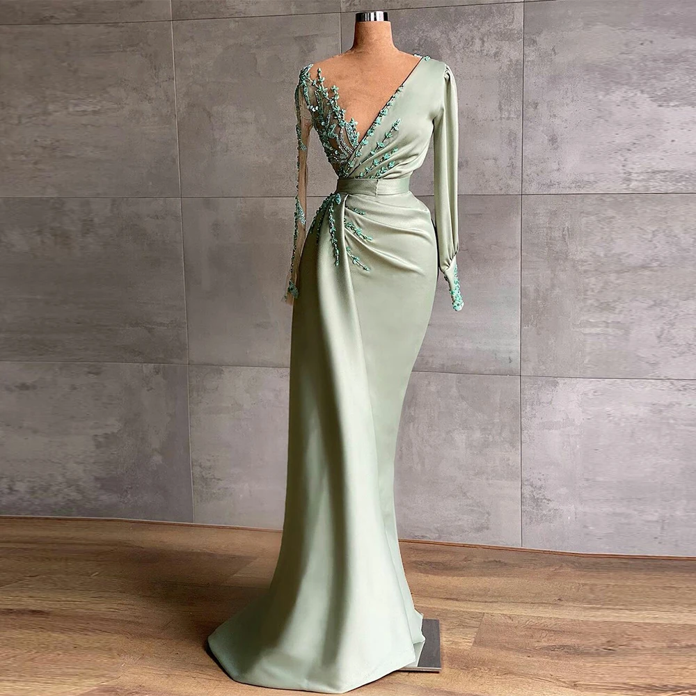 See Through Long Sleeves Delicate Beaded Mint Green Trumpet Long Evening Dresses for Women 2022
See Through Long Sleeves Delicate Beaded Mint Green Trumpet Long Evening Dresses for Women 2022