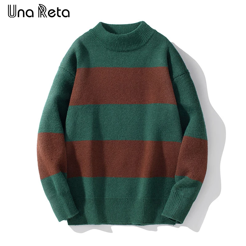 

Una Reta Knitwears Sweater Men Warm Pullovers Autumn Winter Harajuku Casual Tops Hip Hop Simple Stitching Sweaters Man