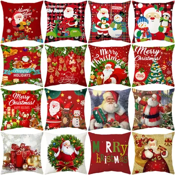 40/45/50/60cm Merry Christmas Sofa Pillow Cover Home Decorative New Year Throw Pillowcase Santa Claus Printed Cushion Cover