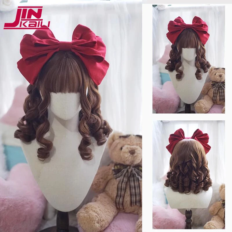 

40cm Synthetic Short Wavy Curly Cosplay Wig With Bang Blonde White Red Cute Lolita Wig Women Halloween Cosplay Wig Female