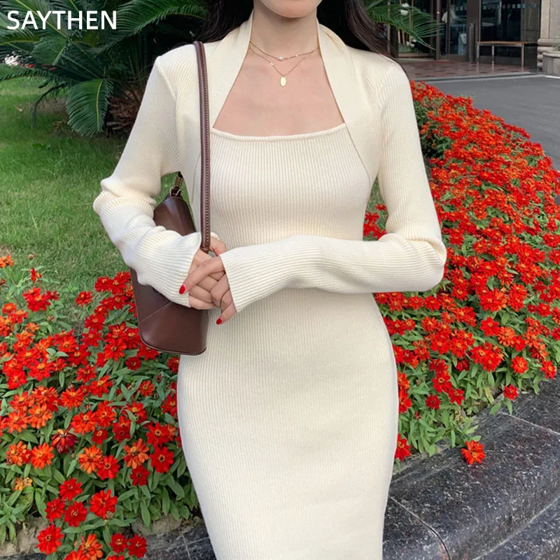 SAYTHEN Autumn And Winter New Retro Temperament Sexy Square Collar Bag Shoulder Slim Knitted Dress Bottom Split Long Skirt
SAYTHEN Autumn And Winter New Retro Temperament Sexy Square Collar Bag Shoulder Slim Knitted Dress Bottom Split Long Skirt