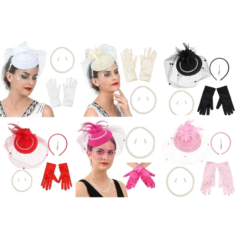 N58F Women Girls Punk Hat Headband with Pearl Earring&Necklace&Gloves Festival Costume for Cosplay Party Performances
N58F Women Girls Punk Hat Headband with Pearl Earring&Necklace&Gloves Festival Costume for Cosplay Party Performances