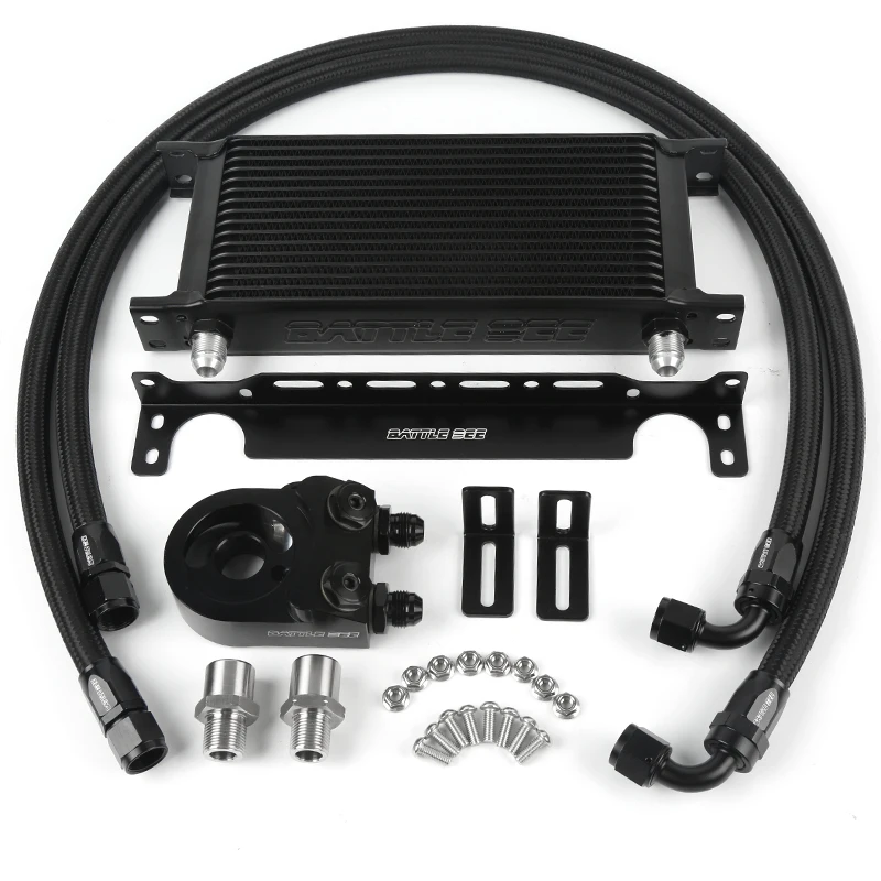 

BB-OCK-724 Universal 16 Rows Thermostatic Engine Oil Cooler Kit With 45/Deg Base Plate Sandwich Adapter Aluminum Alloy radiator