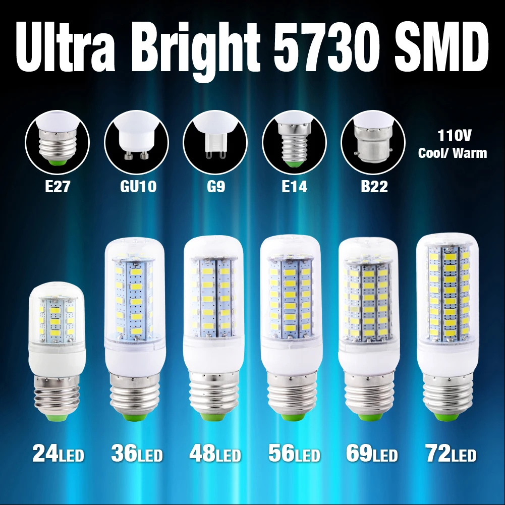 

E27 E14 LED Corn Bulb 24 36 48 56 69 72 LEDs GU10 G9 SMD 5730 110V Lampada LED Lamp Chandelier Candle LED Light Bombilla
