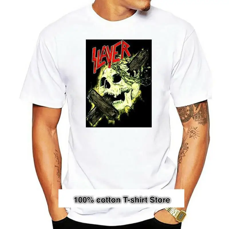 Camiseta negra para hombre, camisa con estampado de calavera cruzada de Slayer, nueva banda, informal, 2015
Camiseta negra para hombre, camisa con estampado de calavera cruzada de Slayer, nueva banda, informal, 2015