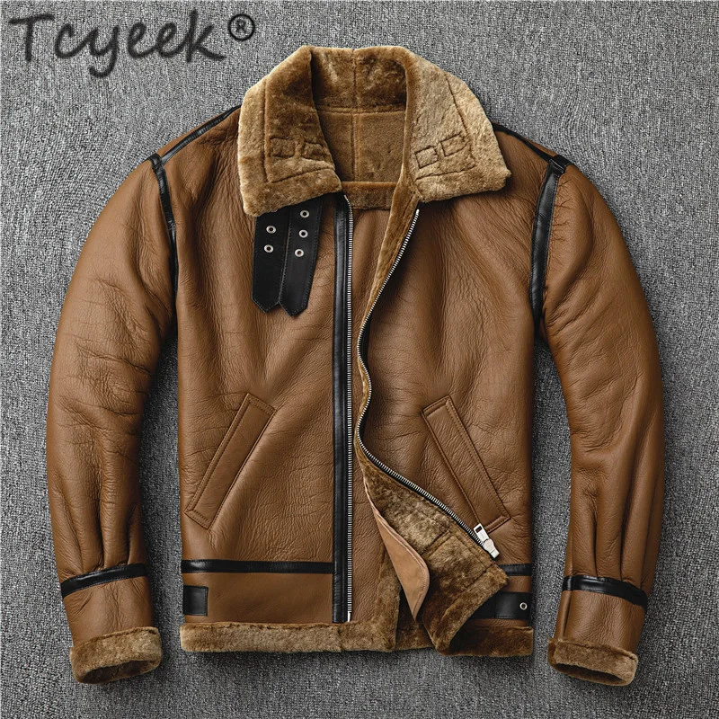 

100% Genuine Leather Jacket Men Clothing 2023 Motorcycle Natural Sheep Shearling Real Fur Coat Man Chaqueta Cuero Hombre