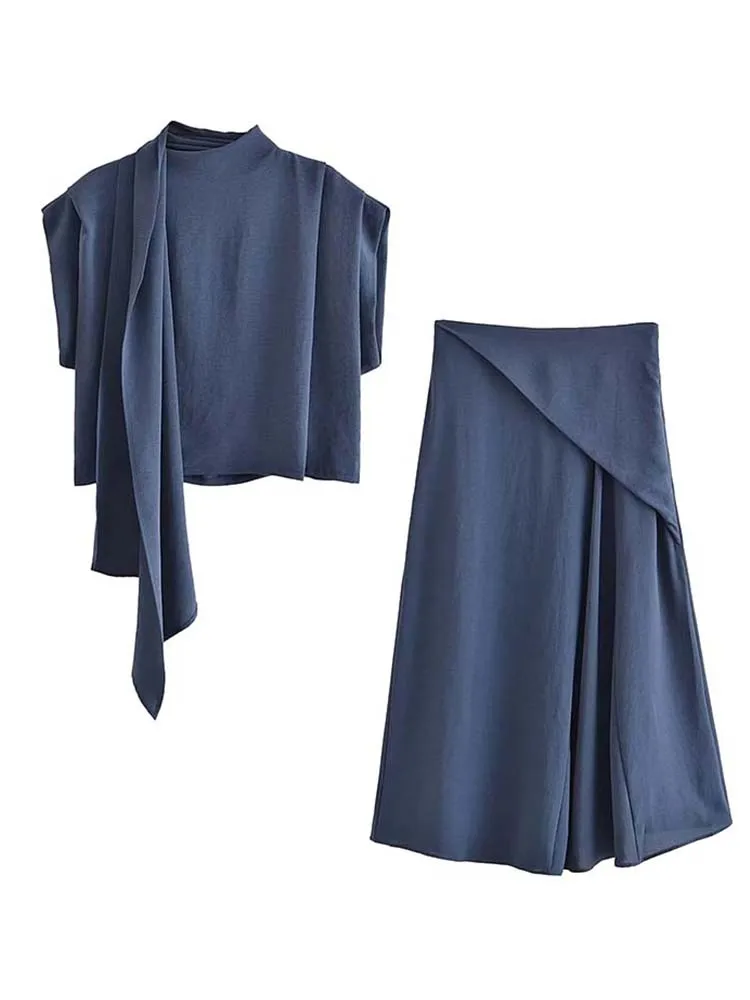 Юбка-миди женская с рюшами и воротником-стойкой, 2 шт. 
Юбка-миди женская с рюшами и воротником-стойкой, 2 шт.