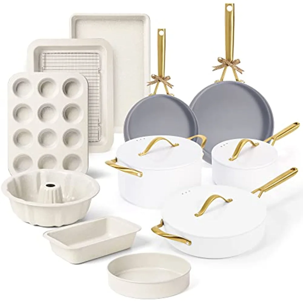 Ceramic Pots and Pans Set - Nonstick Kitchen Cookware + Bakeware Set Induction Cookware Sets With Dutch Oven, Frying Pan 
Ceramic Pots and Pans Set - Nonstick Kitchen Cookware + Bakeware Set Induction Cookware Sets With Dutch Oven, Frying Pan