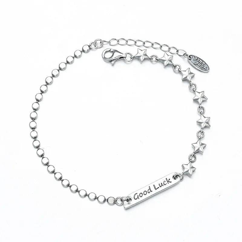 Ladies 925 Sterling Silver Bracelet Flat Beads Star Lucky Letters Japanese and Korean Fashion Jewelry Couple Sweet Gift
Ladies 925 Sterling Silver Bracelet Flat Beads Star Lucky Letters Japanese and Korean Fashion Jewelry Couple Sweet Gift