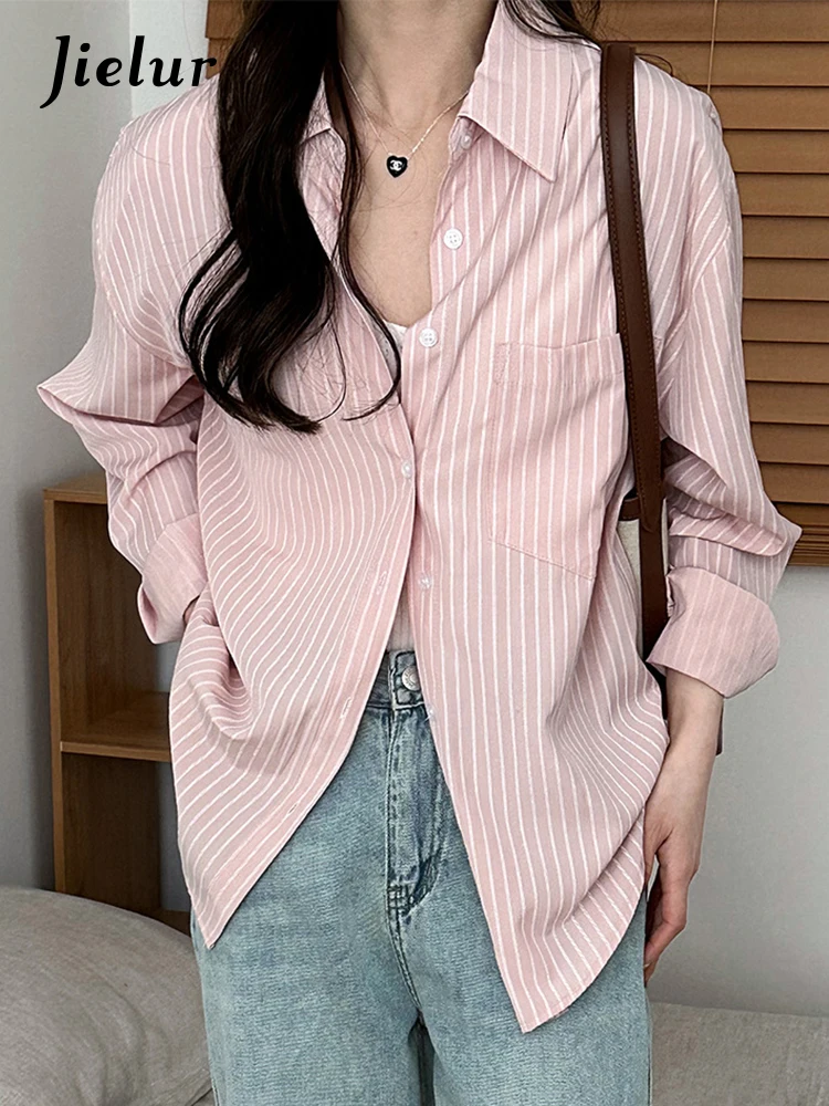 Jielur Korean Style Vintage Striped Women's Shirts Fashion Simple Long Sleeve Half Open Collar Spell Color Single Breasted Shirt
Jielur Korean Style Vintage Striped Women's Shirts Fashion Simple Long Sleeve Half Open Collar Spell Color Single Breasted Shirt