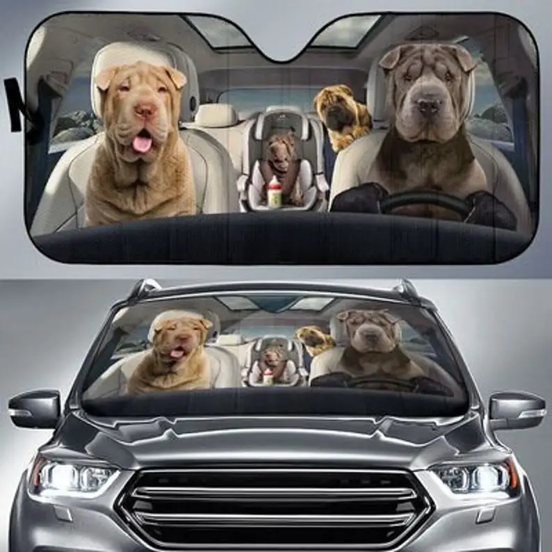 

Shar Pei семейная фотография, автомобильный солнцезащитный козырек, индивидуальный подарок, фотография животного, стиль для автомобиля