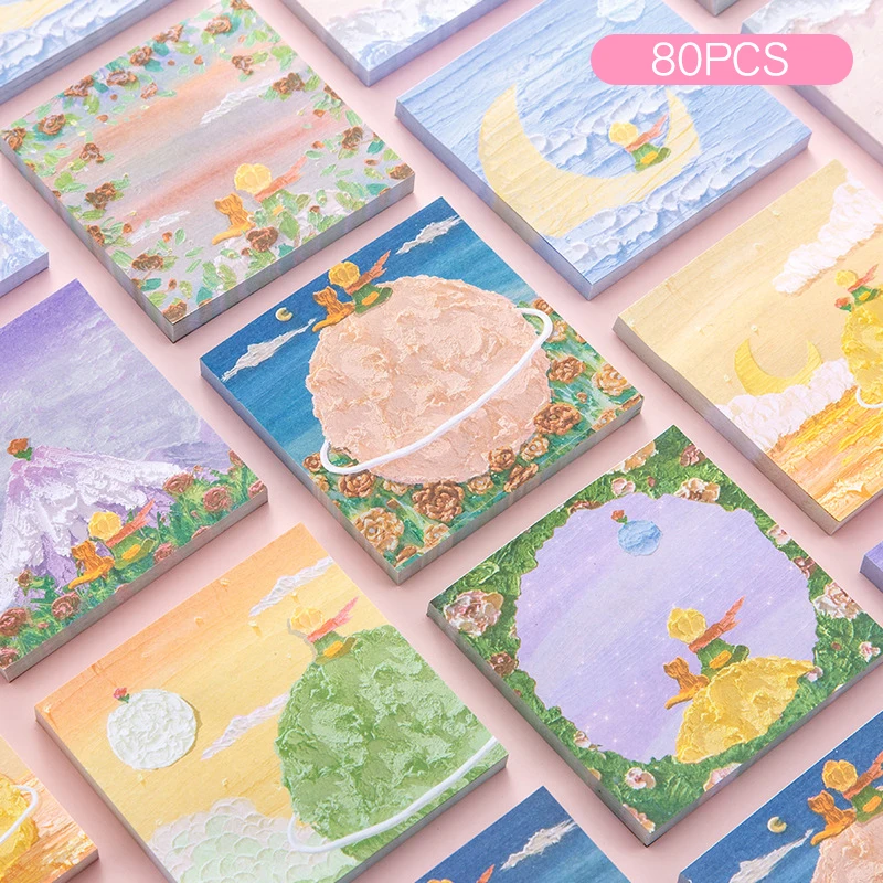 

Oil Painting Sticky Notes Sheets Little Prince Memo Pad Decorative Scrapbooking