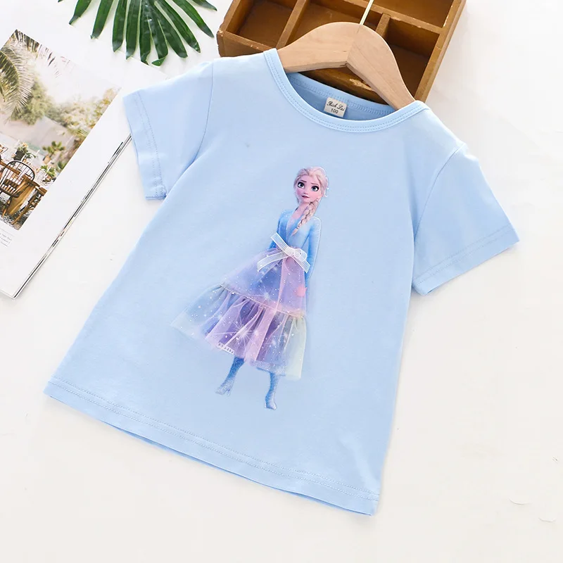 Милая летняя футболка для маленьких девочек с короткими рукавами принтом Эльзы