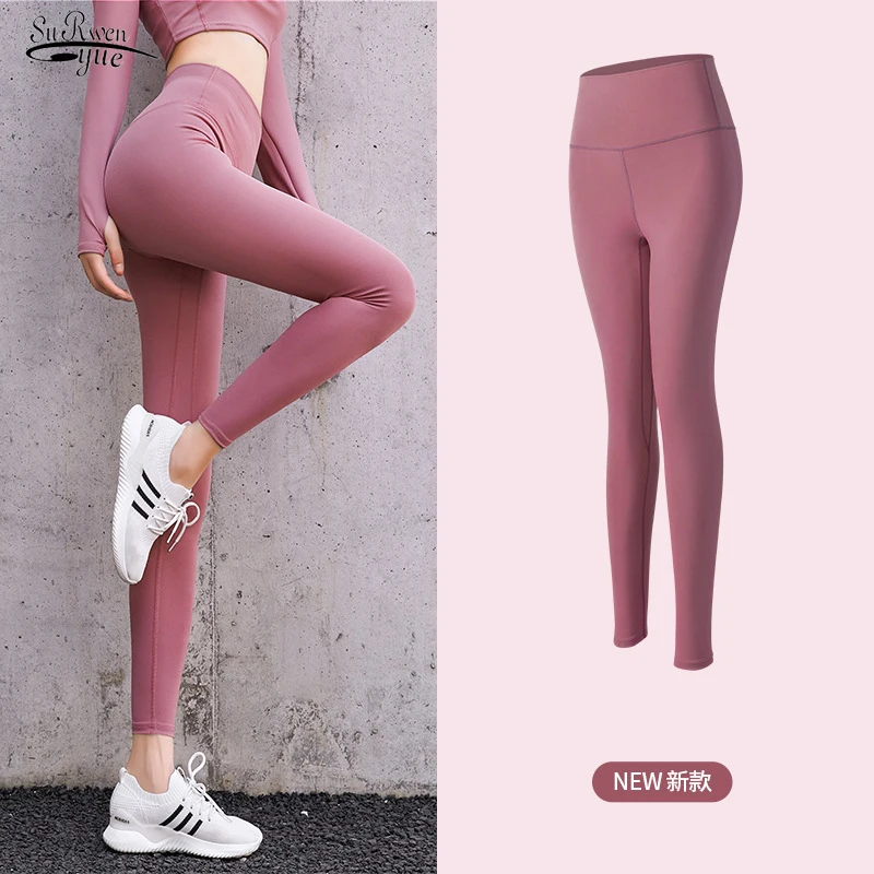 

2022 Gym Fitness Yoga Pants for Women High Waist Hip-lifting Legging Sport Women Stretchy Push Up Tight Pink Woman Pant 22291