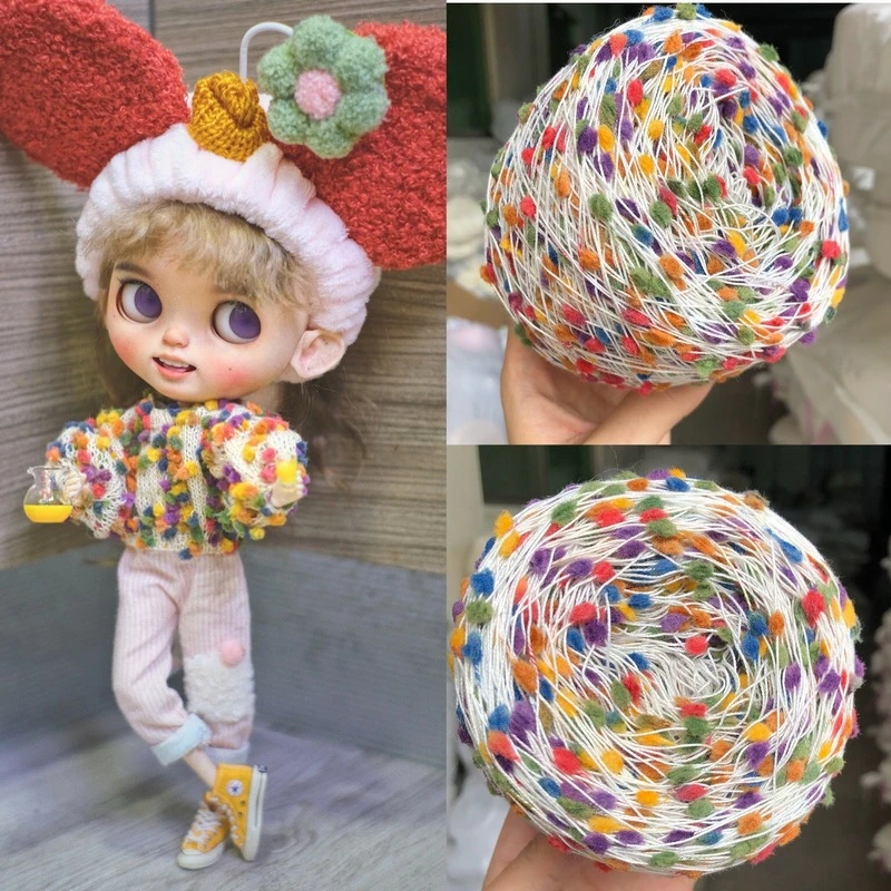 

5pcs 50g/ball Ins Color Candy Line Hand-mixed Line Ball Line Doudou Yarn All Season Wild Hand-woven Wiring Knitting