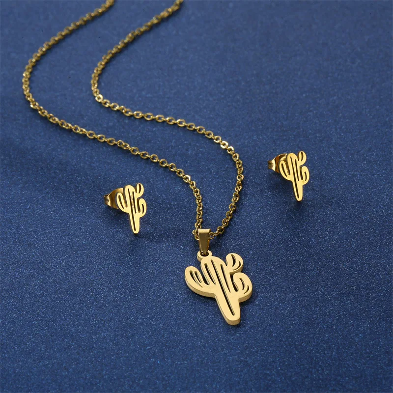 Simple Cactus Pendant Necklace Earring Set For Women New Bijoux Maxi Statement Necklaces Collier Fashion Stainless Steel Jewelry
Simple Cactus Pendant Necklace Earring Set For Women New Bijoux Maxi Statement Necklaces Collier Fashion Stainless Steel Jewelry