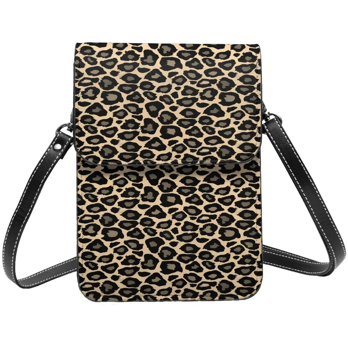 

Funky Leopard Print Shoulder Bag Black and Tan Retro Leather Shopping Mobile Phone Bag Female Gifts Bags