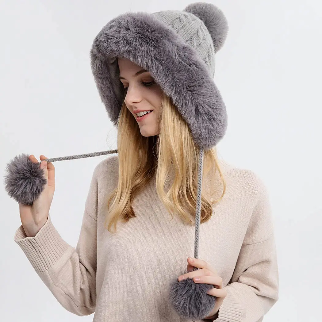 Winter Knit Beanie Hat Faux Fur Grey Plush Thick 3 Pompoms Wool Skull Cap Skiing Cycling Camping Hiking for Women and Girls
Winter Knit Beanie Hat Faux Fur Grey Plush Thick 3 Pompoms Wool Skull Cap Skiing Cycling Camping Hiking for Women and Girls