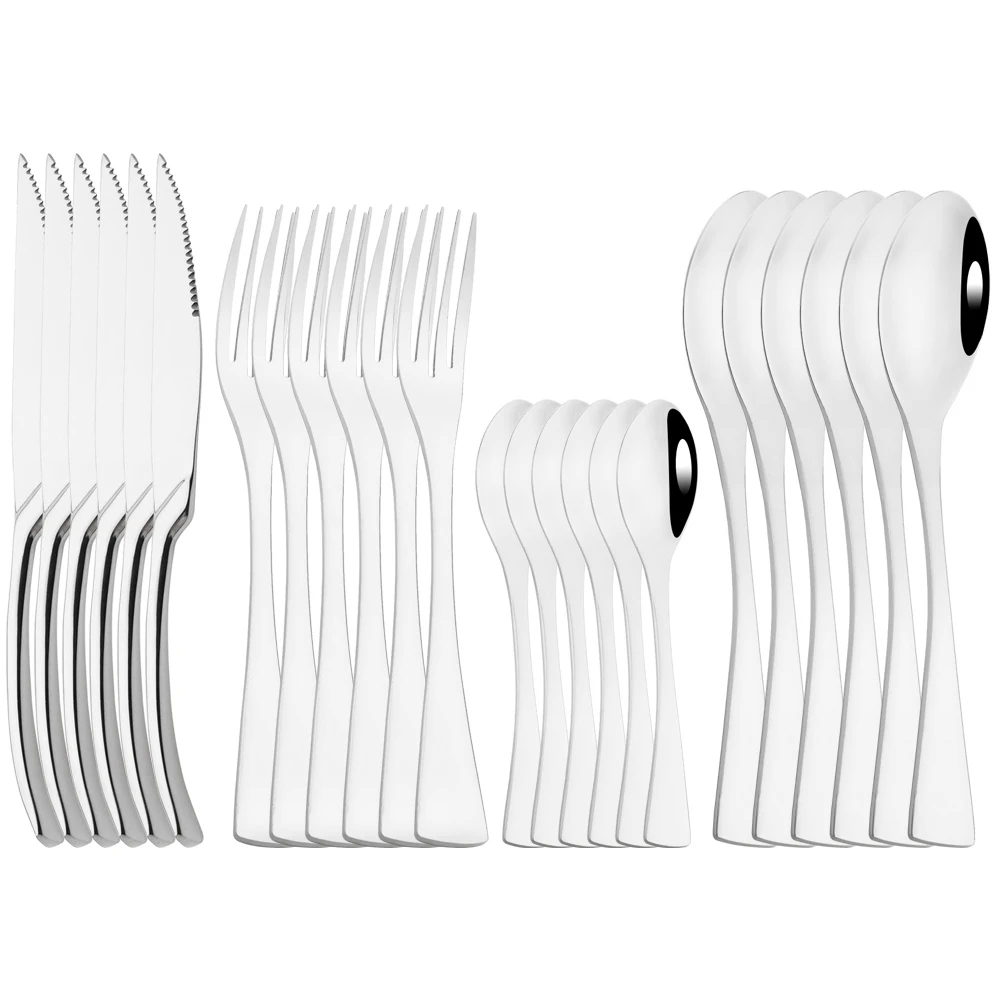 

High Quality 24Pcs Dinnerware Set Stainless Steel Cutlery Set Steak Knife Forks Tea Spoon Tableware Set Western Kitchen Flatware