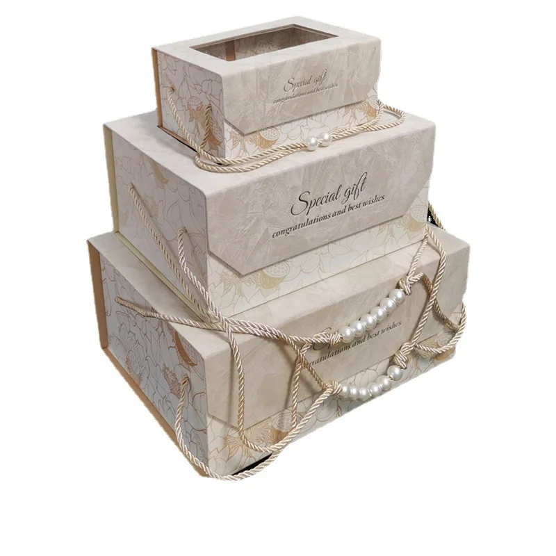 Magnetic buckle flip folding pearl transparent window wedding gift empty box 
Magnetic buckle flip folding pearl transparent window wedding gift empty box