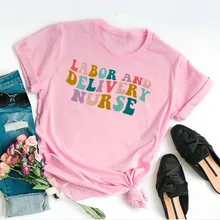 Labor and Delivery Nurse Sublimation Retro Wavy Mothers Day Short Sleeve Top Tees O Neck 100%cctton Streetwear Harajuku goth y2k