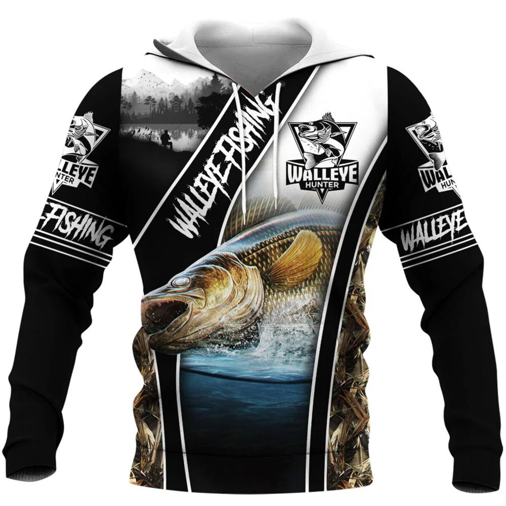 

CLOOCL Men Hoodie Fishing Walleye Hunter Printed Long Sleeves Hoodie 3D Pattern Sweatshirt Women Zipper Fashion Gothic Pullover