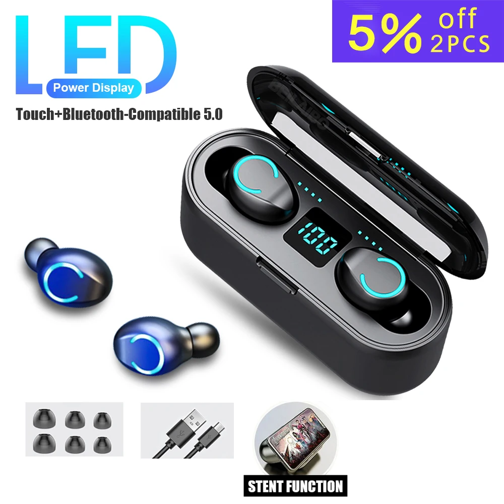 F9 Wireless Headset Bluetooth Earphone Sports Earphone V5.0 Headphone 9D Earbud Stereo Noise Cancelling With Charging Box Earpie
F9 Wireless Headset Bluetooth Earphone Sports Earphone V5.0 Headphone 9D Earbud Stereo Noise Cancelling With Charging Box Earpie