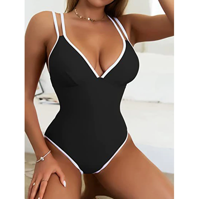 Women's V Neck One Piece Swimsuits Contrast Trim Crisscross Back Bathing Suits Slimming Swimwear Double Shoulder Straps (S-XXL)
Women's V Neck One Piece Swimsuits Contrast Trim Crisscross Back Bathing Suits Slimming Swimwear Double Shoulder Straps (S-XXL)