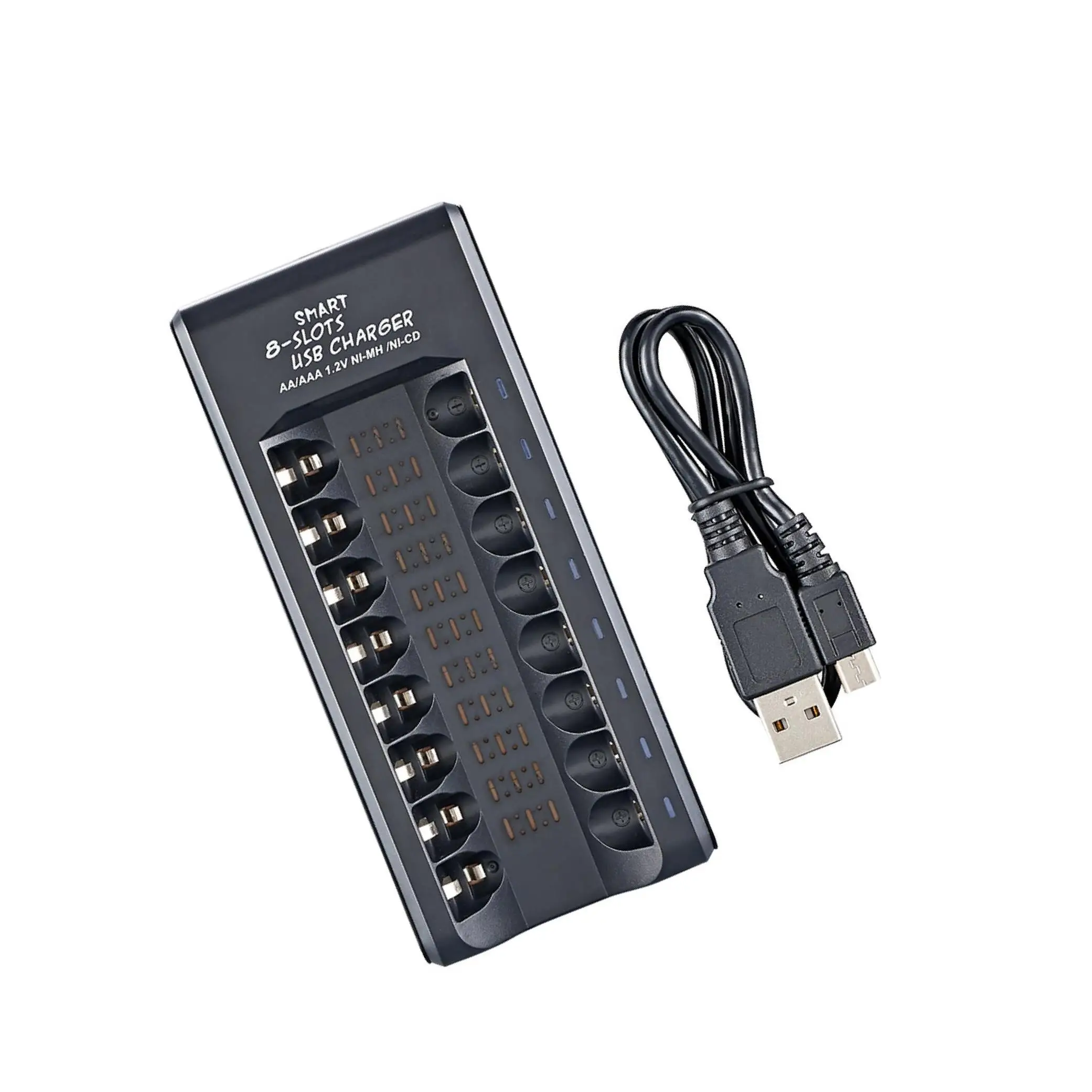 Умное перезаряжаемое зарядное устройство с 8 разъемами, 1,2 в, Ni-MH, AA/AAA, USB, легко носить с собой
Умное перезаряжаемое зарядное устройство с 8 разъемами, 1,2 в, Ni-MH, AA/AAA, USB, легко носить с собой