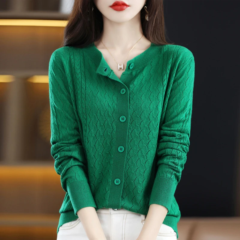 100 Pure Wool Spring Thin Cardigan Women's 2023 New Hollow-out Sweater Fashion Jacket with Knitted Sweater
100 Pure Wool Spring Thin Cardigan Women's 2023 New Hollow-out Sweater Fashion Jacket with Knitted Sweater