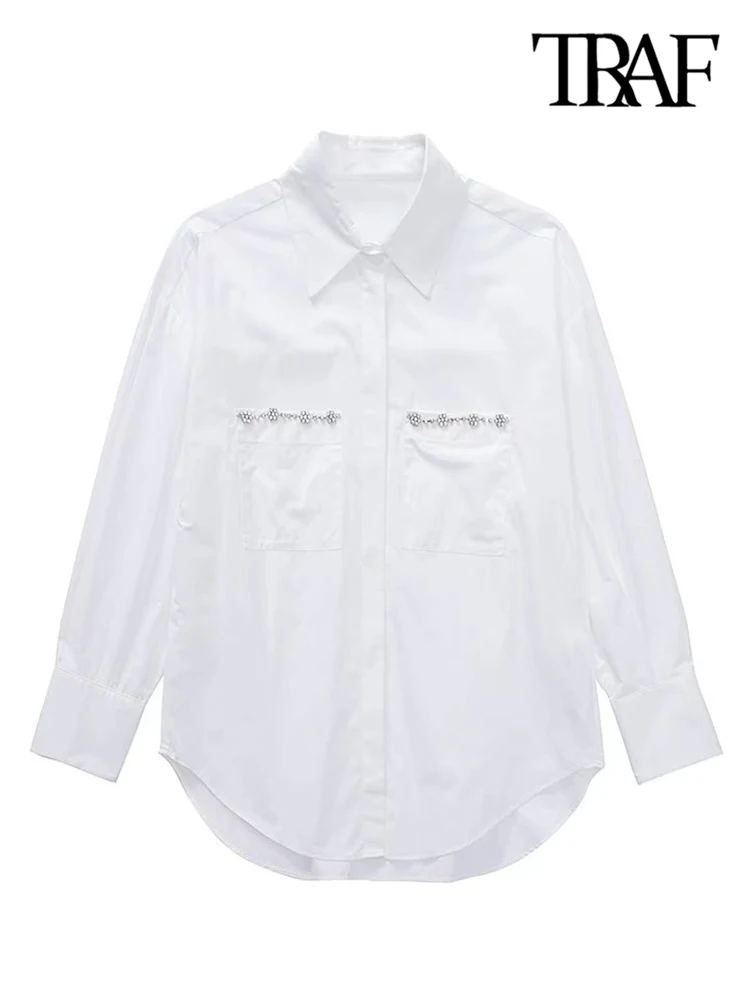TRAF Women Fashion Bejewelled Poplin Loose Shirts Vintage Long Sleeve Patch Pockets Female Blouses Blusas Chic Tops
TRAF Women Fashion Bejewelled Poplin Loose Shirts Vintage Long Sleeve Patch Pockets Female Blouses Blusas Chic Tops