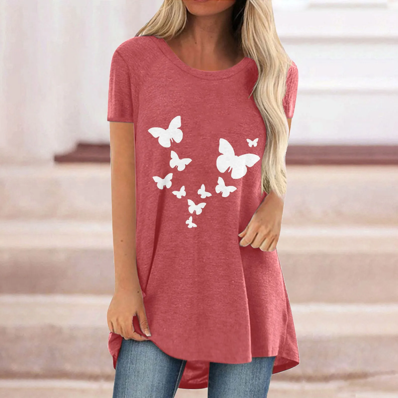 Summer Womens Short Sleeve Crew Neck Floral Petal Printed T Womens Wink Long Sleeved Shirt Polyester Long Sleeve Women Shirt
Summer Womens Short Sleeve Crew Neck Floral Petal Printed T Womens Wink Long Sleeved Shirt Polyester Long Sleeve Women Shirt