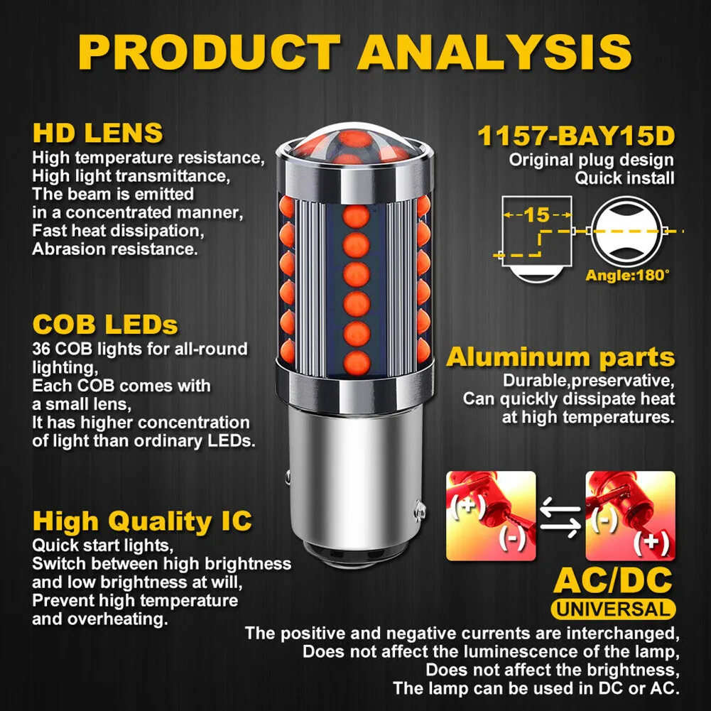 

Red 1157 BAY15D COB LED Bulbs Car Rear Lights Superbright Car Stop Brake Light Tail Lamp DC/AC LED Light Bulb Car Accessory