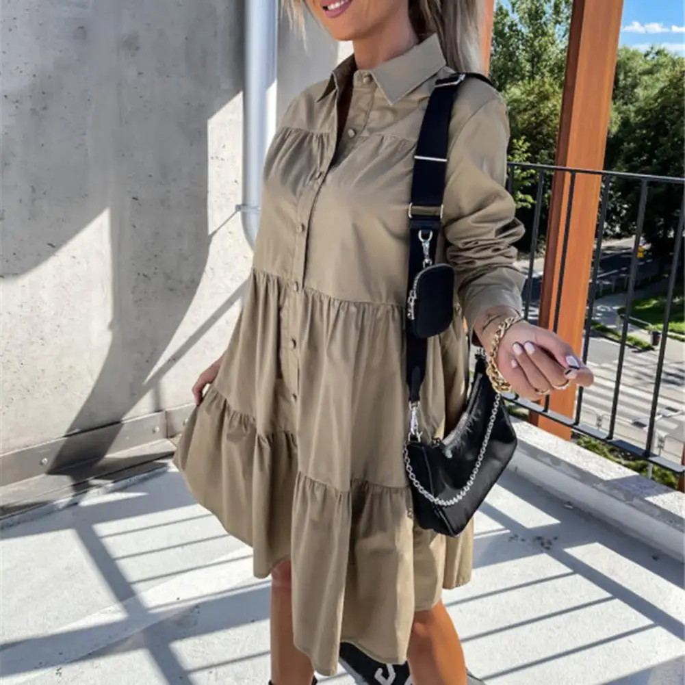 Women Dress Solid Color Breathable Dressing Up Ruffle Stitching Design Simple Shirt Short Dress Autumn Dress Streetwear
Women Dress Solid Color Breathable Dressing Up Ruffle Stitching Design Simple Shirt Short Dress Autumn Dress Streetwear