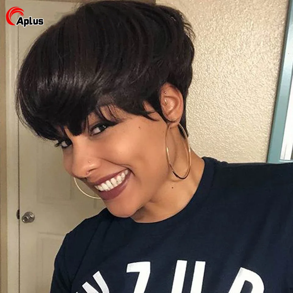 Short Pixie Cut Wig Human Hair Cheap Full Machine Made Wig With Bang Braizlian Hair Wigs For Black Women Non Lace Glueless Wig
Short Pixie Cut Wig Human Hair Cheap Full Machine Made Wig With Bang Braizlian Hair Wigs For Black Women Non Lace Glueless Wig