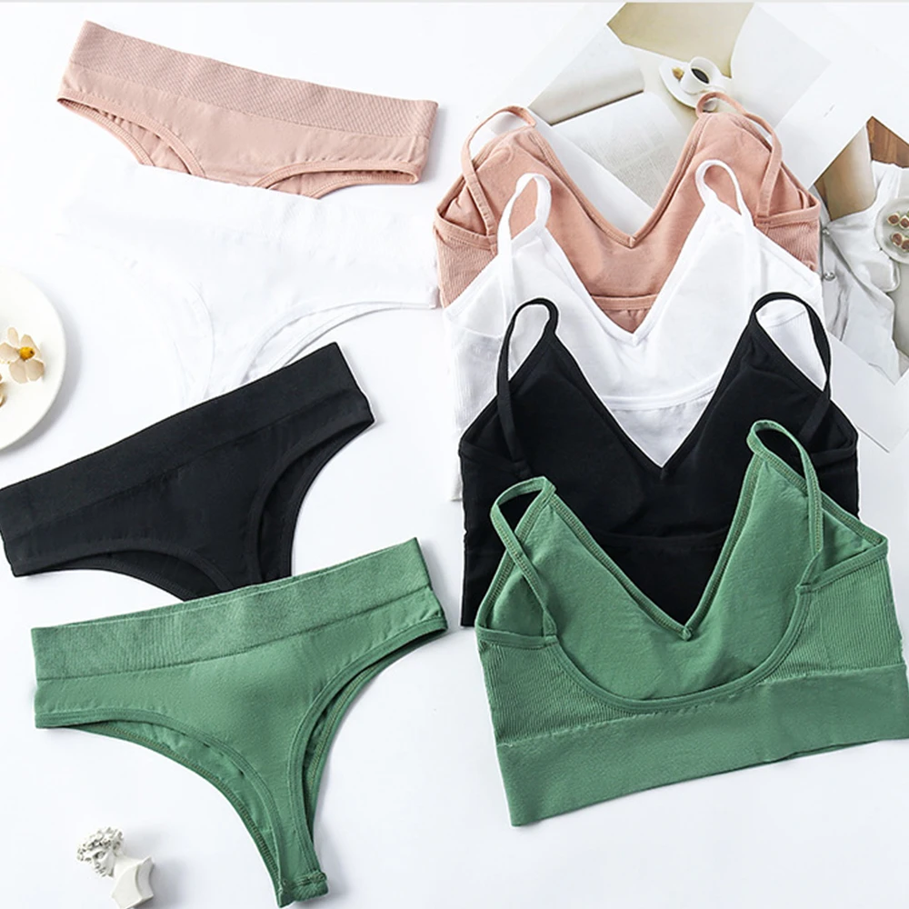 New Seamless Bra Set Women's Sports French Lingerie Bilizna Sexy Thongs Low Waist Panties Wire Free Cotton Female Underwear Set
New Seamless Bra Set Women's Sports French Lingerie Bilizna Sexy Thongs Low Waist Panties Wire Free Cotton Female Underwear Set