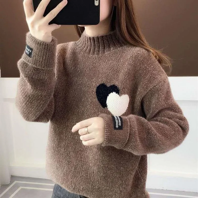Women's Love Heart Embroidery Sweaters Turtleneck Knitwear Autumn Winter Sweater Loose Thick Pullover Female Lazy Knitted Jumper
Women's Love Heart Embroidery Sweaters Turtleneck Knitwear Autumn Winter Sweater Loose Thick Pullover Female Lazy Knitted Jumper