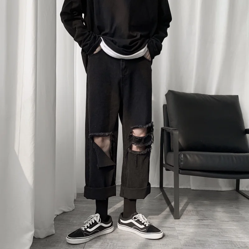 Raw Edge Ripped Jeans Trend Retro Solid Color Trend Loose Wide Leg Straight 9-points Pants Summer All-match Men's Denim Trousers
Raw Edge Ripped Jeans Trend Retro Solid Color Trend Loose Wide Leg Straight 9-points Pants Summer All-match Men's Denim Trousers