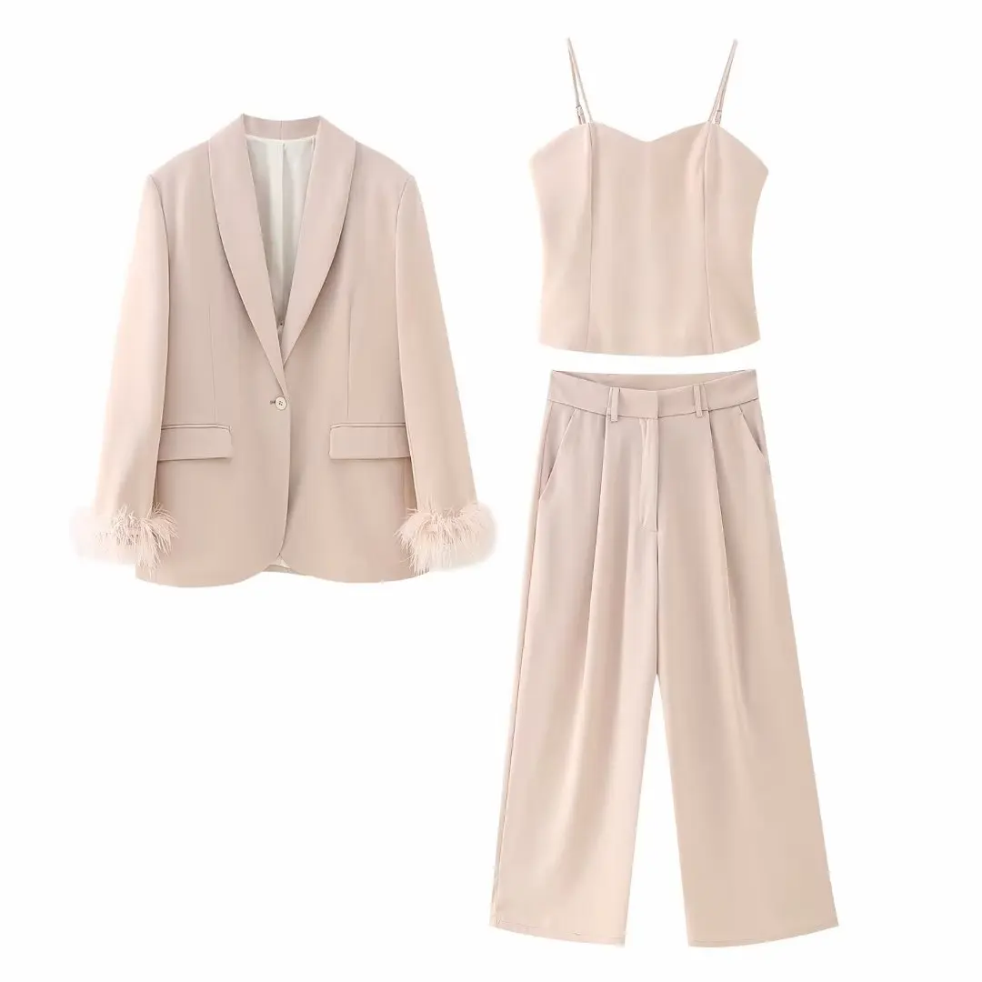 Set Women 2 Pieces 2023 New Fashion Feather Straight Tube Blazer Coat Vintage Pleated Wide-leg Pants Female Outerwear Chic
Set Women 2 Pieces 2023 New Fashion Feather Straight Tube Blazer Coat Vintage Pleated Wide-leg Pants Female Outerwear Chic