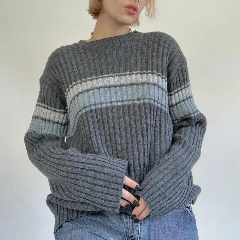 Chic Women Autumn Full Sleeve Loose Sweater 2000s Retro Contrast Color Knitted Pullovers Y2K Vintage Aesthetics Grunge Jumpers
Chic Women Autumn Full Sleeve Loose Sweater 2000s Retro Contrast Color Knitted Pullovers Y2K Vintage Aesthetics Grunge Jumpers